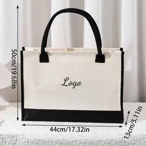 Sac fourre-tout en toile de coton avec Logo personnalisé, noir et blanc