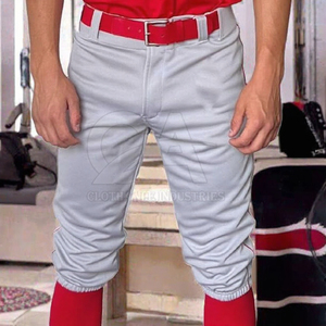 Pantalon de baseball pour homme, gris, ceinture rouge, coupe ajustée, polyester respirant, couleur unie, avec poches, vêtements toutes saisons - Product Image 3