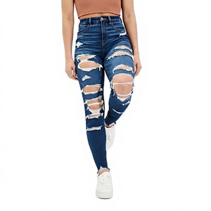 2025 femmes décontracté Vintage Style Stretch grande taille taille haute jean moulant coupe ajustée genou déchiré Denim tissu respirant - Product Image 1