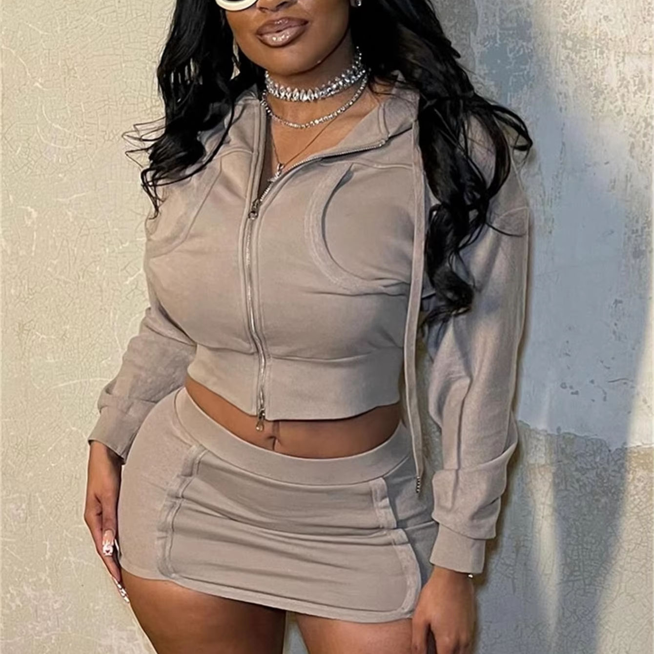 Oversized Hoodie Skirt Sets Customizable Trendy