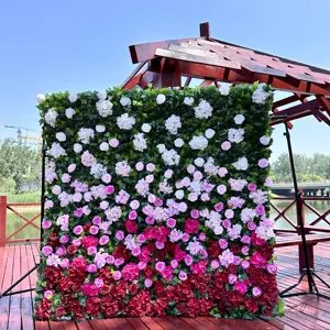 QYY Artificial Flower Roses Flower Wall Fabric Wedding Panel Backdrop