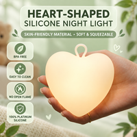 Veilleuse LED Mini Cœur à Intensité Variable, 35H d'Autonomie, Mignonne et Décorative, en Silicone Platine, Sans BPA, pour Enfants