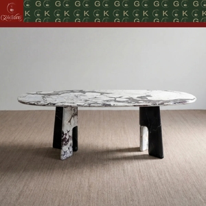 Mesa de Mármol Ovalada Calacatta Viola para Hotel o Villa de Lujo GOLDKING, con Vetas Blancas, Púrpuras y Grises, Patas a Juego, Directo de Fábrica - Product Image 2
