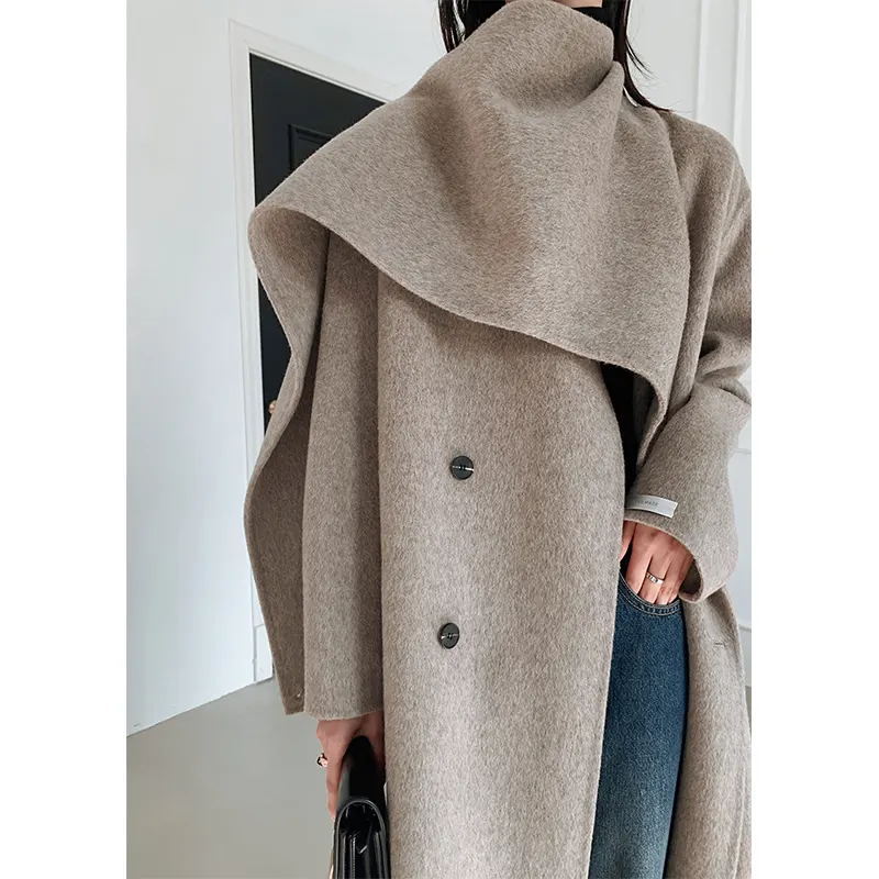 New 2024 European famous Cashmere Wool Coats luxury ladies elegant real Woolen Trench Jacket