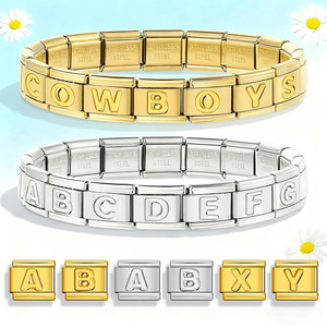 Ciondoli Modulari con Lettere dell'Alfabeto Italiano, Charm in Acciaio Inox con Lettere dalla A alla Z per Bracciali Stile <span class=keywords><strong>Nomination</strong></span> - Product Image 1