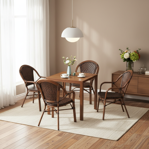 Chaise de <span class=keywords><strong>bistrot</strong></span> en rotin tressé de style <span class=keywords><strong>vintage</strong></span> et <span class=keywords><strong>table</strong></span> en aluminium utilisées dans les restaurants - Product Image 2