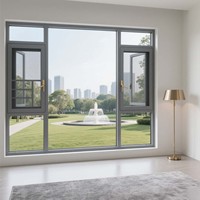 Ventana y puerta abatible de aleación de aluminio triturado por calor de alta calidad, ventana abatible de aluminio de doble vidrio con pantalla