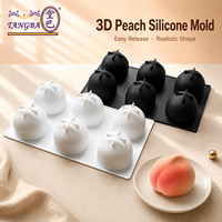 Moule en silicone 3D Tangba à 6 cavités en forme de pêche, qualité alimentaire, pour mousse, gâteau, chocolat, gelée, dessert, cuisson, personnalisable OEM, forme de fruit