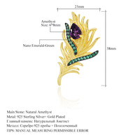 Broche Plumes en Cristal d'Améthyste Naturelle TIANSHE, Bijou Haut de Gamme en Argent Pur S925, Corsage pour Robe de Soirée