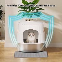 Toilette pour chat décorative et discrète en acier inoxydable avec plante artificielle, pour l'intérieur, contrôle des odeurs, bac à litière fermé