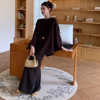 Ensemble pull tricoté à manches longues pour femme TT, couleur unie, design manches chauve-souris, haut ample tendance automne, style français