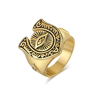 Anillo de Acero de Titanio con Forma de Escudo y Ojo Turco, Joyería de Moda Unisex, Regalo en Oro, Negro y Plata - Product Image 5