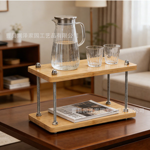 Étagère de rangement de bureau à double niveau en bois de bambou, réglable en hauteur, organisateur de bureau, porte-gobelets à café pour la cuisine - Product Image 5
