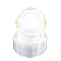 Assiettes de présentation de 13 pouces en acrylique transparent et plastique PP, écologiques, durables, modernes, de luxe, à bord doré, vierges, pour mariages