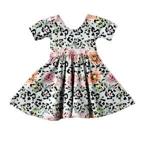 MOQ 5/Size New cartoon design dress summer leopard flower baby wear party girls dresses