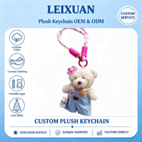 Porte-clés en peluche ours en crème, salopette côtelée, jouet en peluche, pendentif floral pour sac, breloque pour sac à dos, pendentif biberon pour décoration de sac à dos
