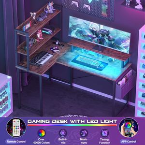 L-hình máy tính bàn kệ sách 47 "đảo ngược góc chơi Game bàn Trạm Sạc LED ánh sáng nhà văn phòng hutch màn hình - Product Image 5