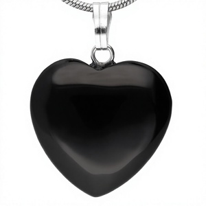 Pendentif en onyx noir en forme de cœur, acier inoxydable, style classique, bijoux unisexe, cadeau - Product Image 1
