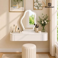 Coiffeuse murale minimaliste flottante pour maquillage avec grands tiroirs – Table de toilette gain de place pour chambre et hôtel