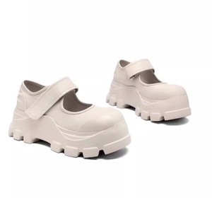 Manufacturer Custom New Trendy <strong>Black</strong> Leather With <strong>Velcro</strong> Strap Chunky Platform Round Toe Mary Jane Pumps <strong>Women</strong> <strong>Shoes</strong> - Product Image 3