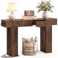 Table console de luxe de 47 pouces avec 2 tiroirs et prises USB-C, table de salon moderne à cannelures avec rangement, table de canapé