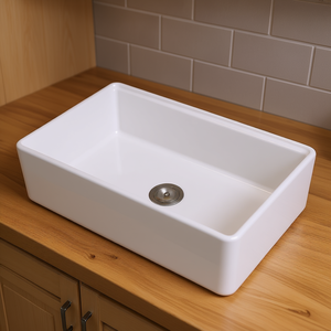 Fregadero de cocina rectangular de porcelana blanca de 32.5x20 pulgadas, de un solo seno, para empotrar bajo encimera, estilo rústico. - Product Image 2