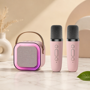 Mini Caixa de Som Portátil Sem Fio com Bass HIFI e 2 Microfones para Karaokê em Casa, Reprodutor de Áudio para Celular, Rádio, Suporte para TF, BT e RGB - Product Image 1