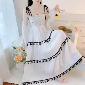 Thanh Lịch Màu Hồng Hoa In A-Line Maxi Ăn Mặc Cho Phụ Nữ Tùy Chỉnh 2025 Mùa Hè Bộ Sưu Tập Lưới Thiết Kế Xù Xù Xáo Khói Phong Cách Giản Dị Nóng - Product Image 4