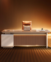 Bureau de direction rectangulaire moderne et luxueux avec armoire de rangement, finition Chevron en grain de bois, bureau de PDG