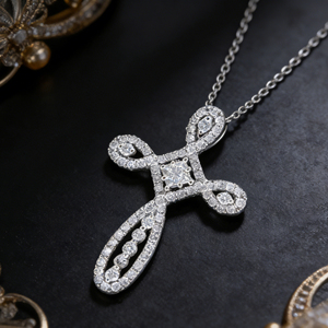 CUSTOM SILVER 10K/14K/18K GOLD PLATED LAB GROWN CVD DIAMOND CLASSIC ENGAGEMENT GIFT SWEATER <b>CHAIN</b> NECKLACE <b>CROSS</b> PENDANT - Product Image 2