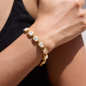 Shiny Stone Gold Jewelry Zircon <b>Bracelets</b> 18k Gold Plated Stainless Steel Handmade <b>White</b> Crystal <b>Bracelet</b> Set for Women - Product Image 3