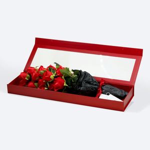 Premium <b>Clear</b> Window Red Color Flower Cardboard Packaging <b>Boxes</b> with Magnetic <b>Lid</b> - Product Image 5