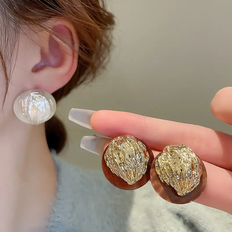 Silver Needle Acetate Round Geometric Earrings For Women Fashion Simple Earrings South Korea Atmosphere Senior Earrings Female