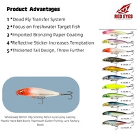 Leurre de pêche coulant en plastique rigide de 90 mm et 18 g, type crayon, pour lancer longue distance, imitation de poisson de surface, en gros, stock usine