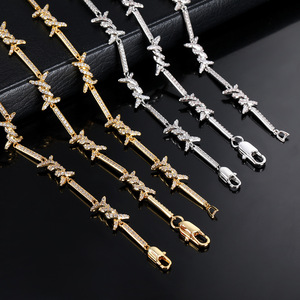 Colliers chaîne cubaine à épines de cristal pour hommes, bijoux Hip Hop, chaîne cubaine à pointes torsadées, collier à nœuds en fil barbelé - Product Image 3
