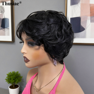 Grossiste Perruques Courtes Pixie Vietnamiennes Cheveux Humains Femmes Noires Sans Colle Pré-épilées Perruques Courtes Bouclées Avec <span class=keywords><strong>Frange</strong></span> Noir Naturel - Product Image 3