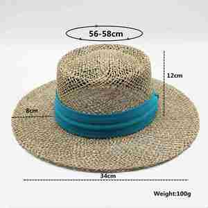 Chapeau de soleil de plage en paille naturelle à large bord, style canotier concave, couronne de 12 cm, imprimé sérigraphié, vente en gros - Product Image 2