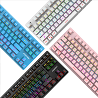 Teclado Mecánico FVQ301 de 87 Teclas, Conexión Triple, Interruptores Cian Intercambiables en Caliente, Retroiluminación RGB con Bloques de Color, Teclado Mecánico para Juegos
