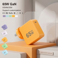 Chargeur de voyage portable 65W GaN, prise EU US UK, charge rapide PD, adaptateur USB C, QC PD 3.0, chargeur d'ordinateur portable 65 Watt