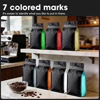Sac d'emballage pour grains de café imprimé sur mesure avec valve de dégazage, pochette à fond plat, scellage sur huit côtés, sac en aluminium refermable