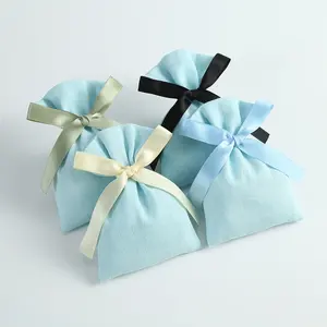 新款设计礼品包水蓝色帆布棉布袋珠宝拉绳袋带丝带迷你袋
