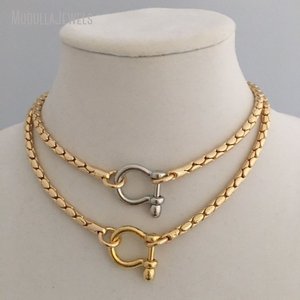NM35227 Gioielli Equestri Catena a Serpente Moschettone a Vite Ferro di Cavallo <span class=keywords><strong>Collana</strong></span> Choker Placcata Oro Regalo <span class=keywords><strong>per</strong></span> <span class=keywords><strong>Lei</strong></span> - Product Image 2