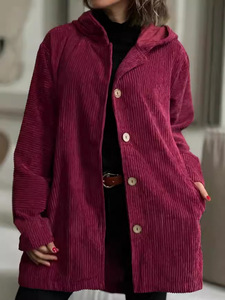Cardigan à boutonnage simple pour femme, nouveau style, à capuche, coupe ample, en velours côtelé, manteau décontracté pour femme - Product Image 6