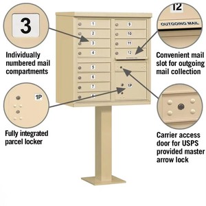 Boîte aux lettres extérieure en métal CBU, boîte aux lettres USPS, 12 portes et 1 casier à colis avec serrure à clé - Product Image 6