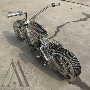 Decoración personalizada para interiores y exteriores Cool Future Technology Modern Metal Crafts Gold Silver Motocicleta Escultura de acero inoxidable - Product Image 3