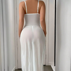 New Fashion <b>Perspective</b> Mesh Long Skirt Lingerie Set Hot Sell Solid Color Underwear Set - Product Image 3