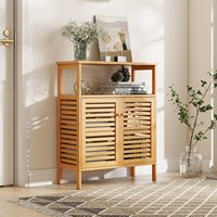 Meuble de rangement autoportant en bois massif, moderne et écologique, pour cuisine et salle de bain, avec portes à double persiennes et étagère ouverte