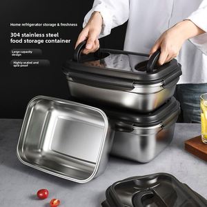Boîte à lunch de cuisine, boîte alimentaire pour réfrigérateur, boîte de conservation en acier inoxydable 304 de qualité alimentaire, hermétique, empilable, avec couvercle noir - Product Image 2