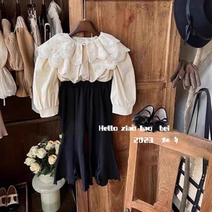 Girls Lace Collar Blouse Off White Cotton Poplin Spring 2024 Fashion Top - Product Image 4
