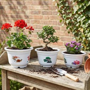 Pot de fleurs en plastique blanc imprimé de grande taille, fabriqué au Vietnam, en PP, grande capacité, pour jardin et bonsaï, A600 - Product Image 1